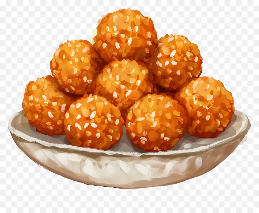 Rao Ladu，Bolas De Arroz Frito Dourado PNG