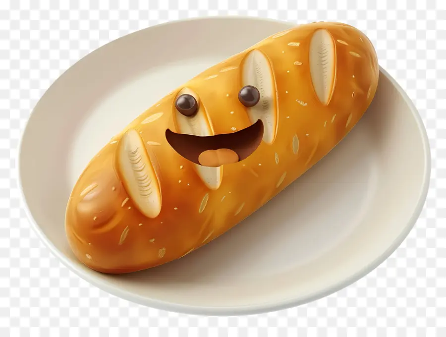 Comida De Desenho Animado 3d，Rolo De Pão Sorridente PNG