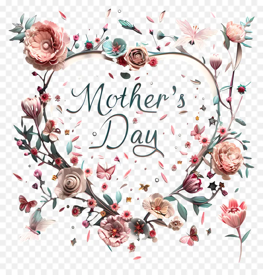 Dia Das Mães，Coração Floral PNG