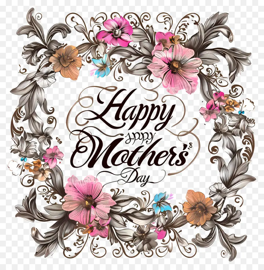 Feliz Dia Das Mães，Coroa De Flores PNG