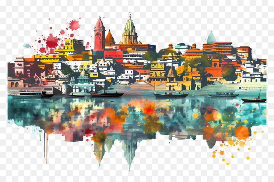 Varanasi，Pintura Em Aquarela PNG