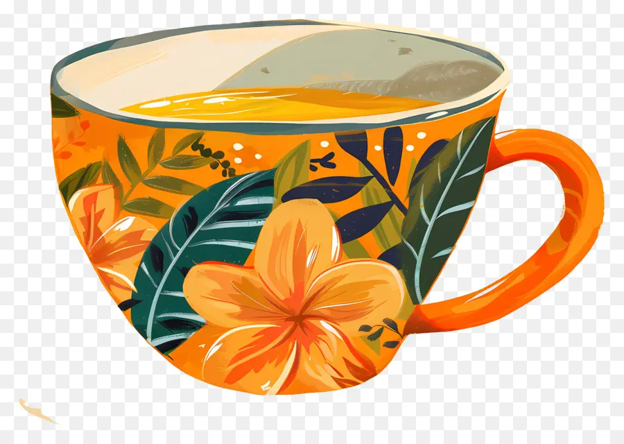 Xícara De Café，Flores Tropicais PNG