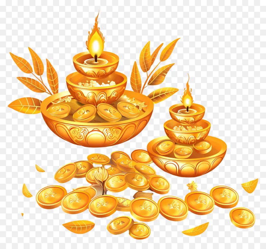 Feliz Dhanteras，Moedas De Ouro PNG