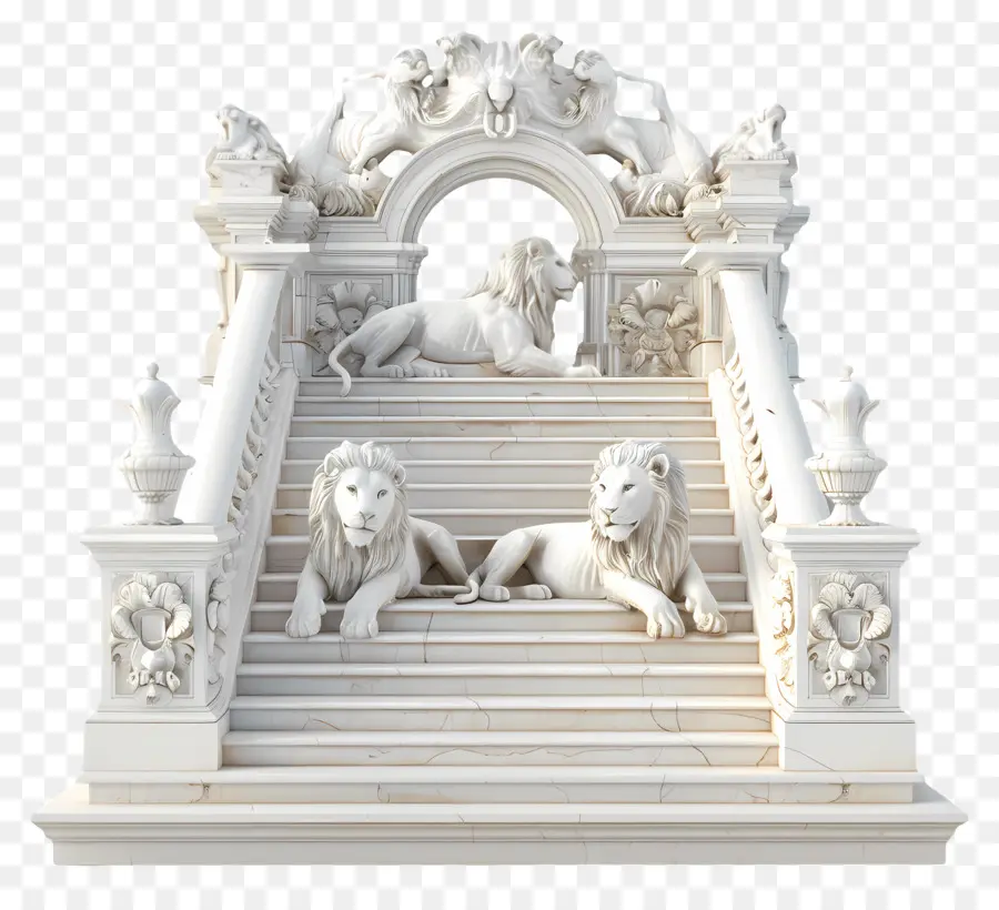 Leões，Escada De Mármore Branco PNG