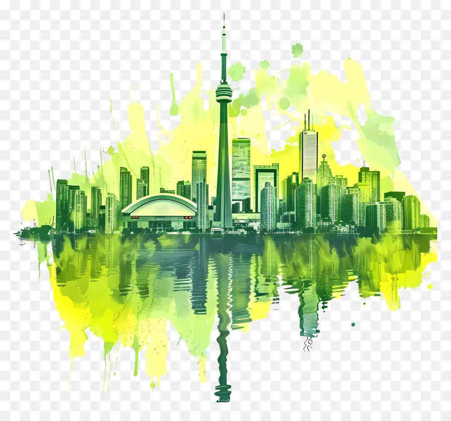Toronto City Skyline，Pintura Em Aquarela PNG