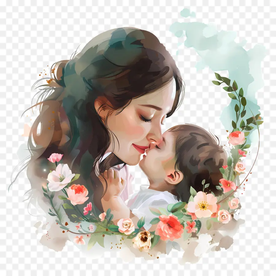 Dia Das Mães，Pintura De Mãe E Filho PNG