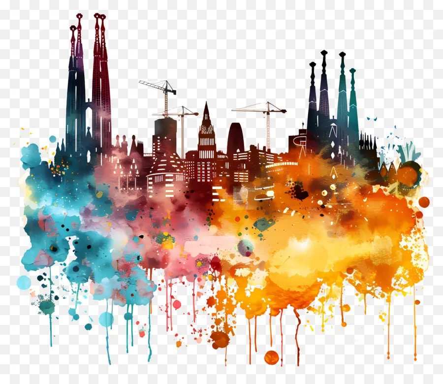 Skyline Da Cidade De Barcelona，A Arte Abstrata PNG