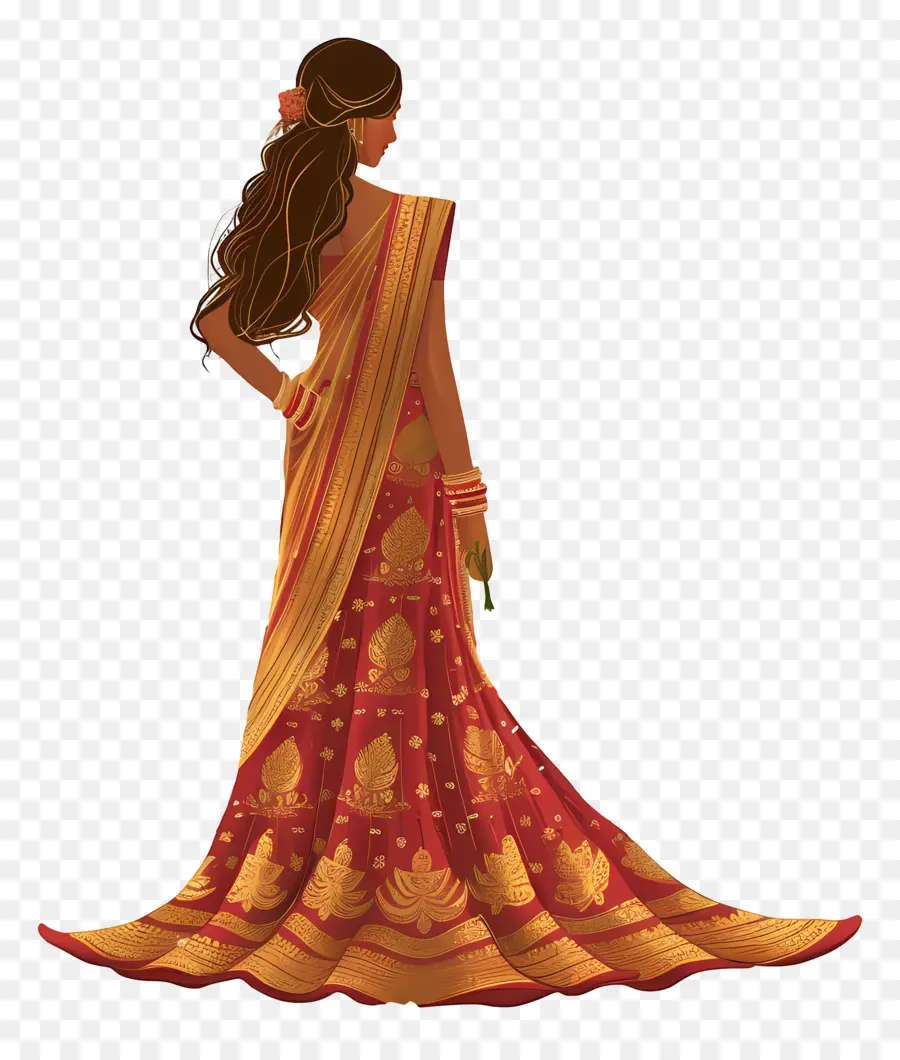 Karva Chauth，Sari Vermelho E Dourado PNG