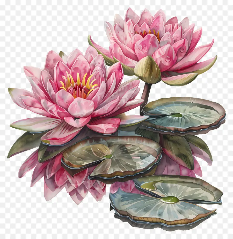 Lírios De água Rosa，Flores De Lótus PNG