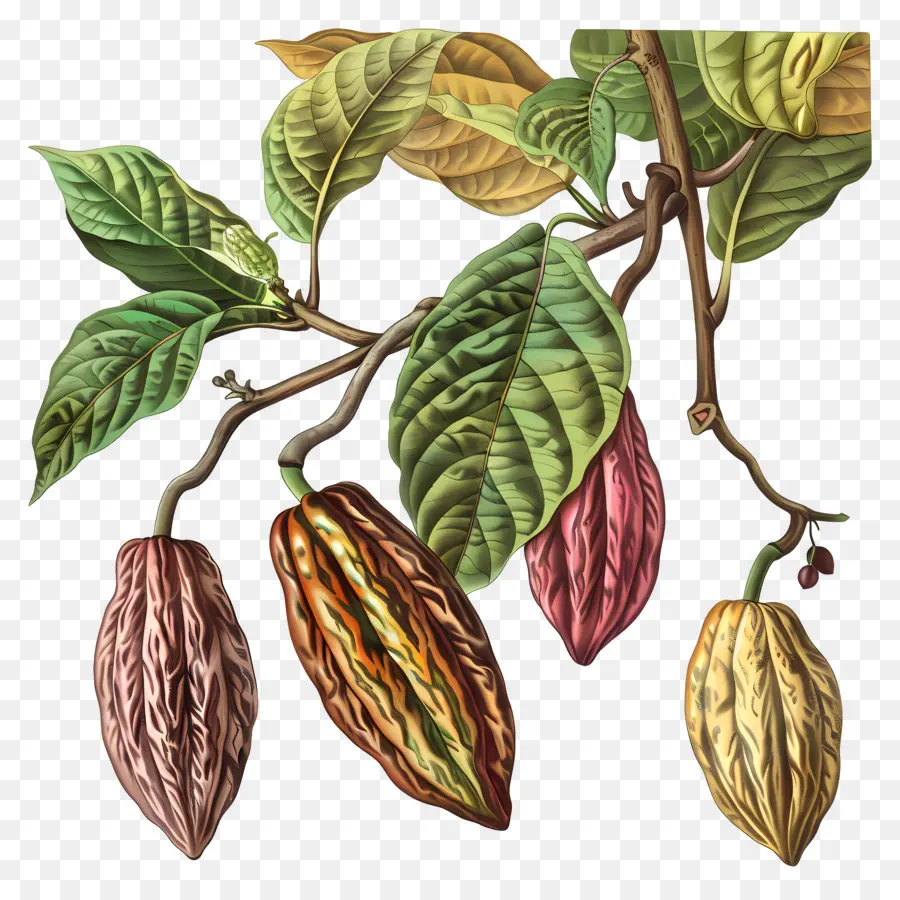 Galho De árvore De Cacau，Chocolate Feijão PNG