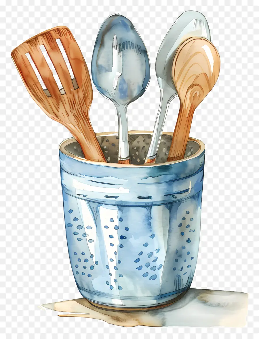 Suporte De Utensílio De Cozinha，Xícara De Metal Azul PNG