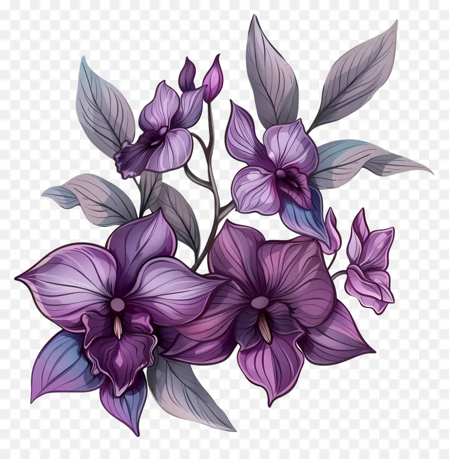 Roxo Orquídeas，Flores PNG
