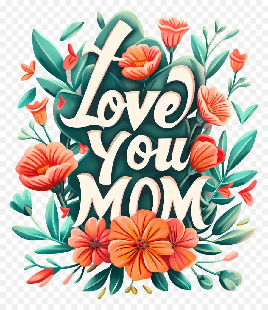 Amor，Te Amo Mãe Texto Com Flores PNG