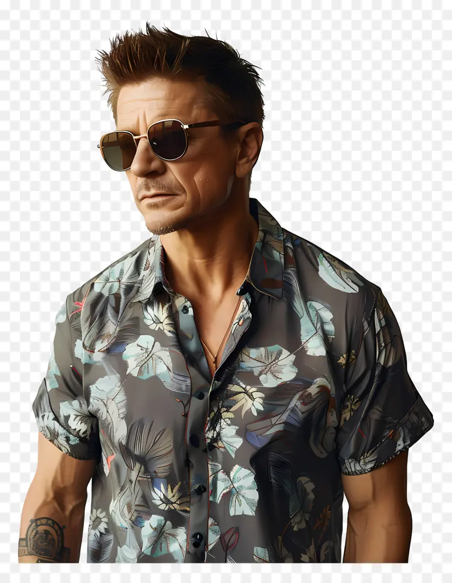 Jeremy Renner，Homem De Camisa Floral PNG