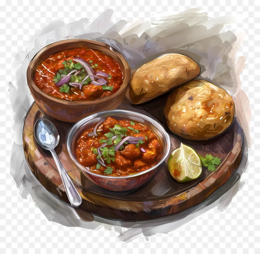 Pav Bhaji，Pintura Em Aquarela PNG