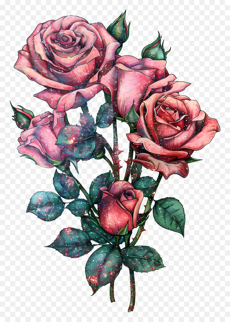 Buquê De Rosas Glitter，Rosas Cor De Rosa PNG