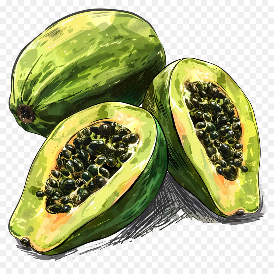 Mamão Verde，O Mamão Fruta PNG