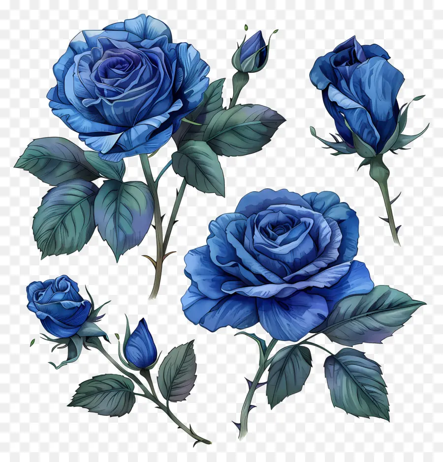 Rosas Azuis，Ilustração Em Aquarela PNG