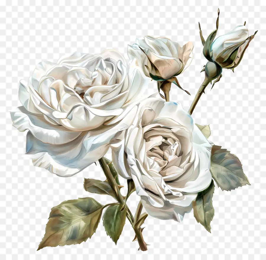 Rosas Brancas，Pintura Em Aquarela PNG