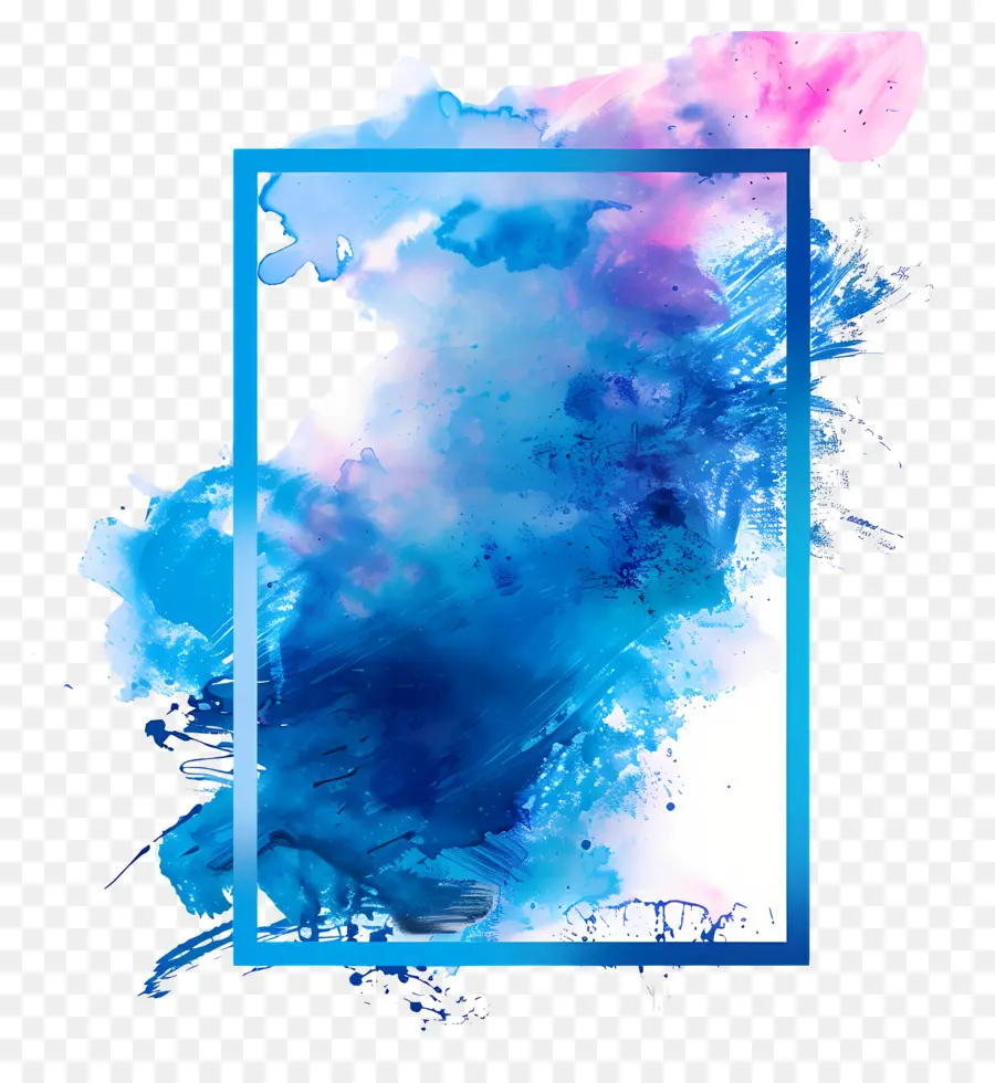 Retângulo Blue Frame，Pintura Em Aquarela PNG