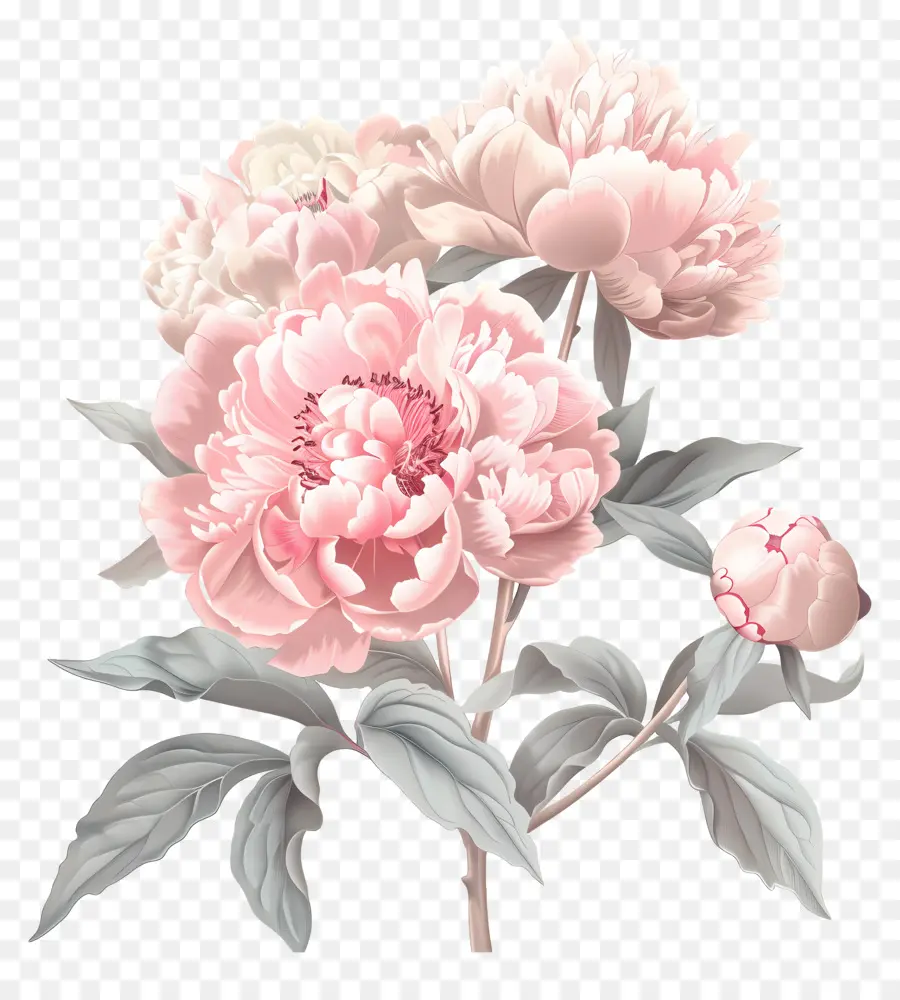 Peônias Rosa Claro，Flores De Peônia Cor De Rosa PNG
