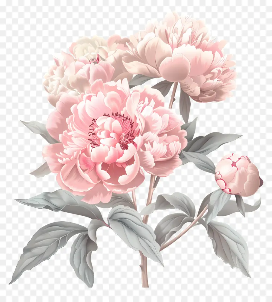 Peônias Rosa Claro，Flores Cor De Rosa PNG