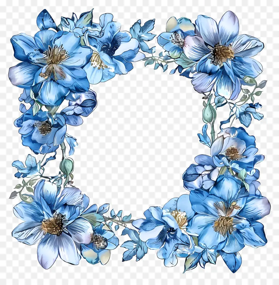 Quadro Azul Quadrado，Coroa De Flores Azul PNG