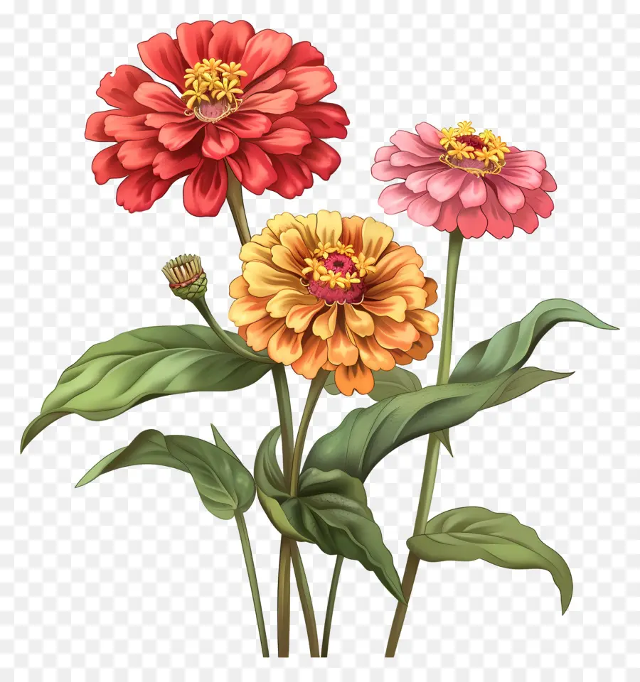 Zinnias Stem，Flores De Laranja PNG