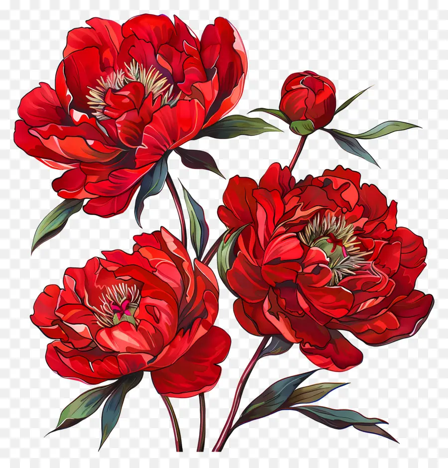 Peônias Vermelhas，Flores Em Flor PNG