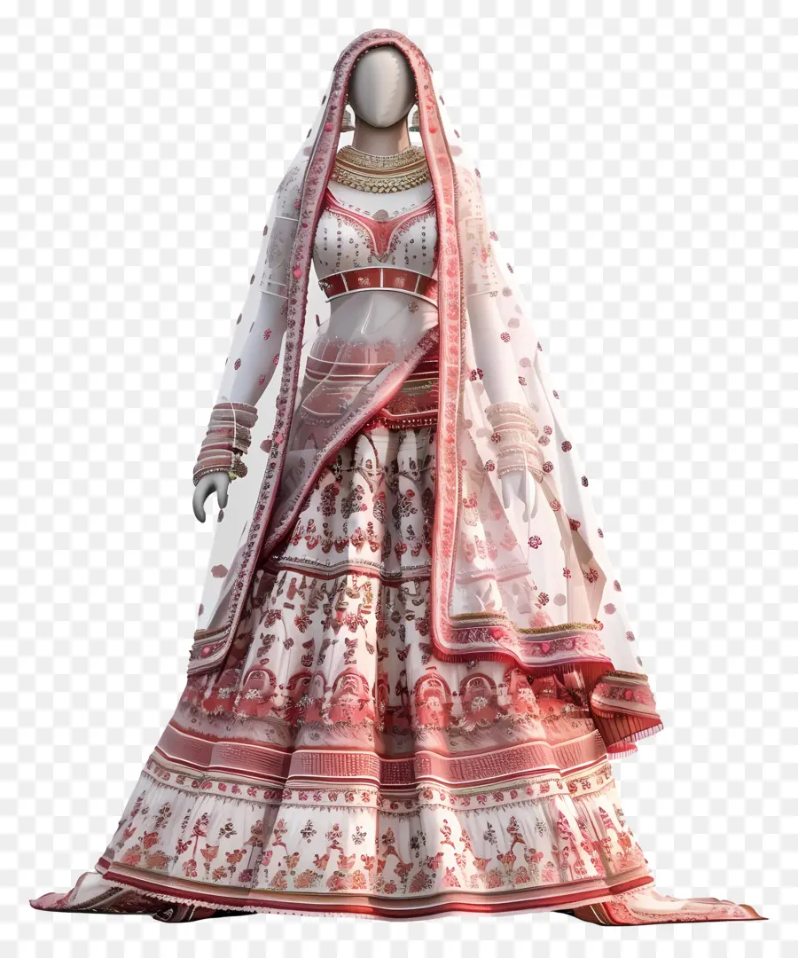 Vestido De Noiva Indiano，Seda Branca E Vermelha PNG