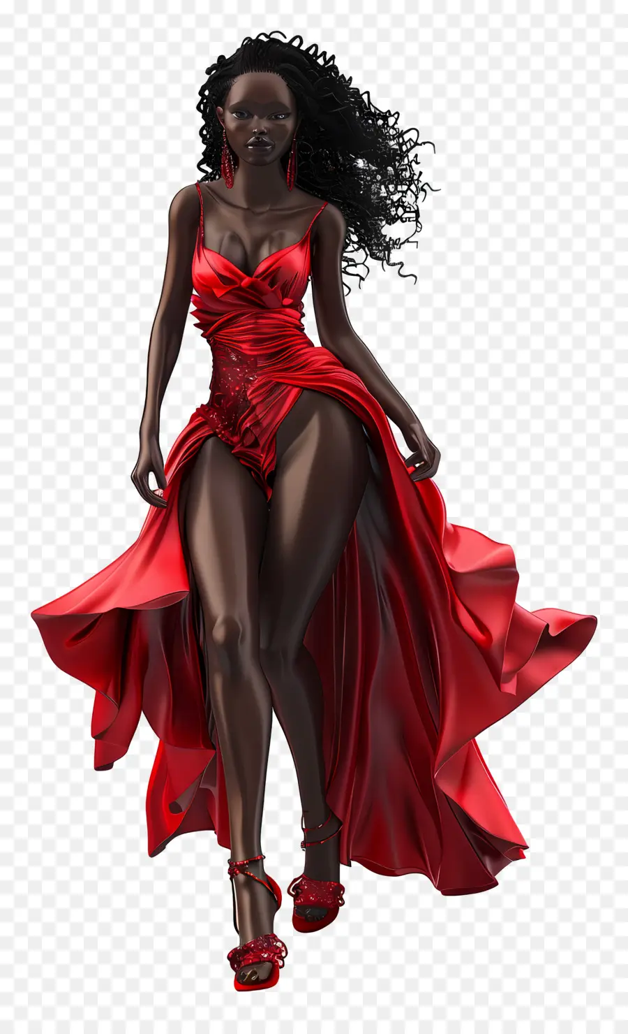 Garota Negra De Vestido，Renderização Em 3d PNG