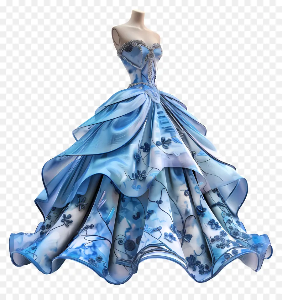 Vestido De Baile，Vestido Floral Azul PNG