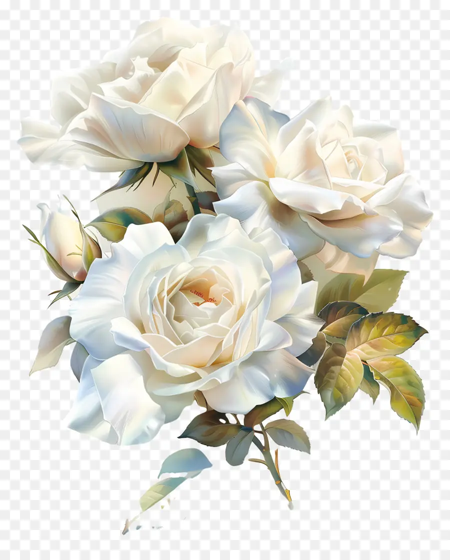 Rosas Brancas，Blooms Completos PNG