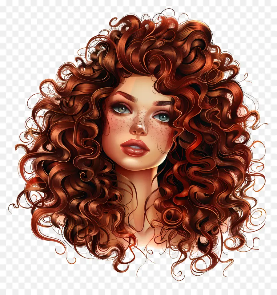 Garota Curly Hair Style，Cabelo Vermelho PNG