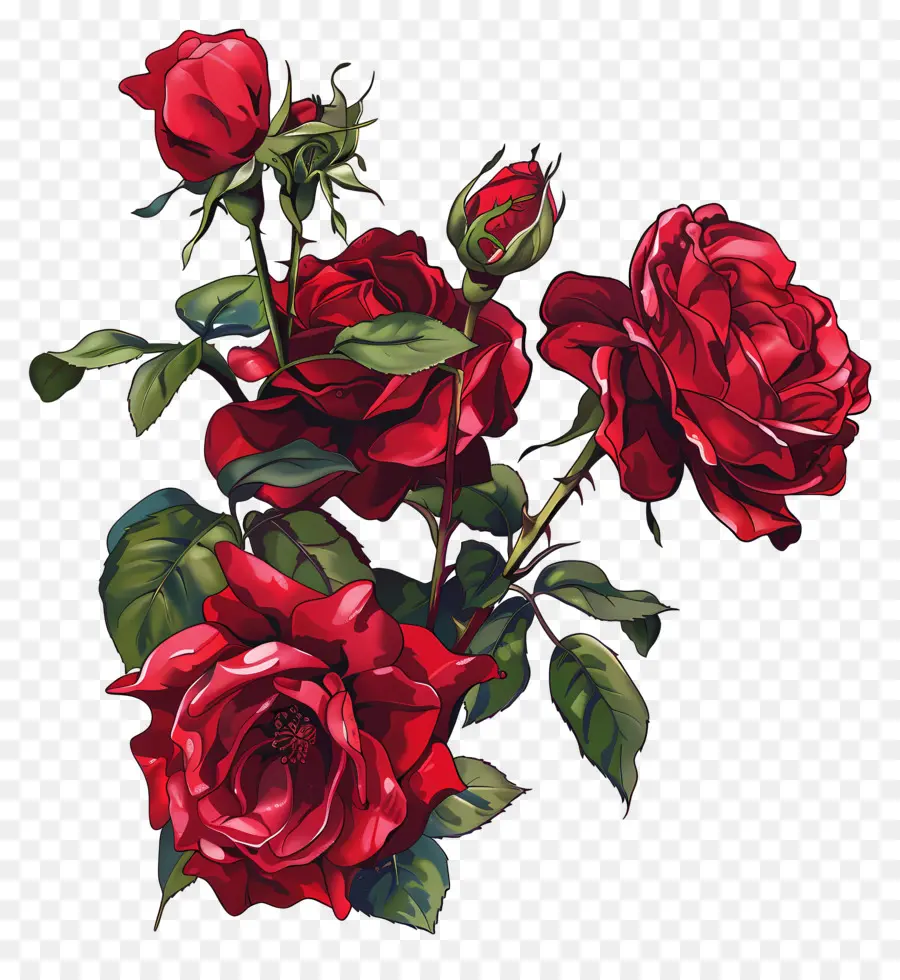 Rosas Vermelhas，Ilustração Floral PNG
