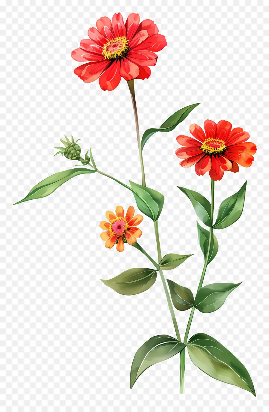 Zinnias Stem，Flores Vermelhas PNG