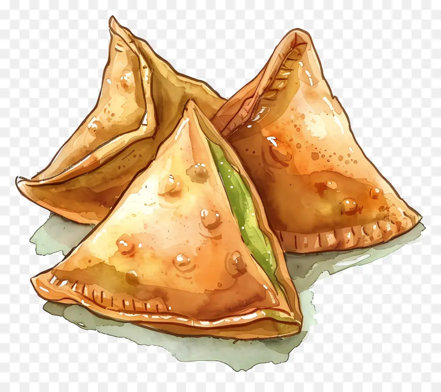 Comida Samosa，Ilustração Em Aquarela PNG