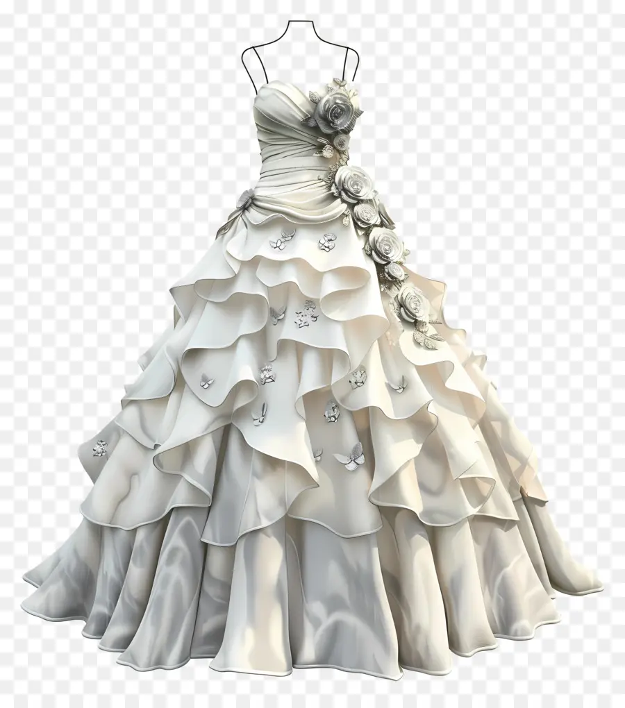 Vestido De Noiva，Branco E Prata PNG