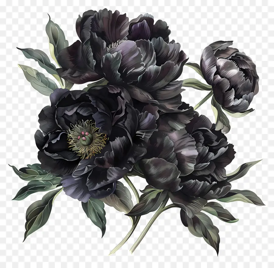 Peônias Pretas，Flores Negras PNG