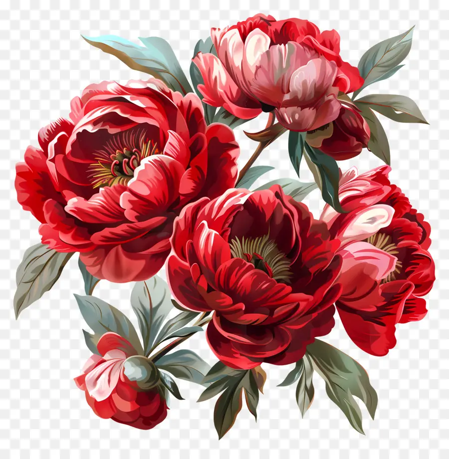 Peônias Vermelhas，Bouquet De Peony Red PNG