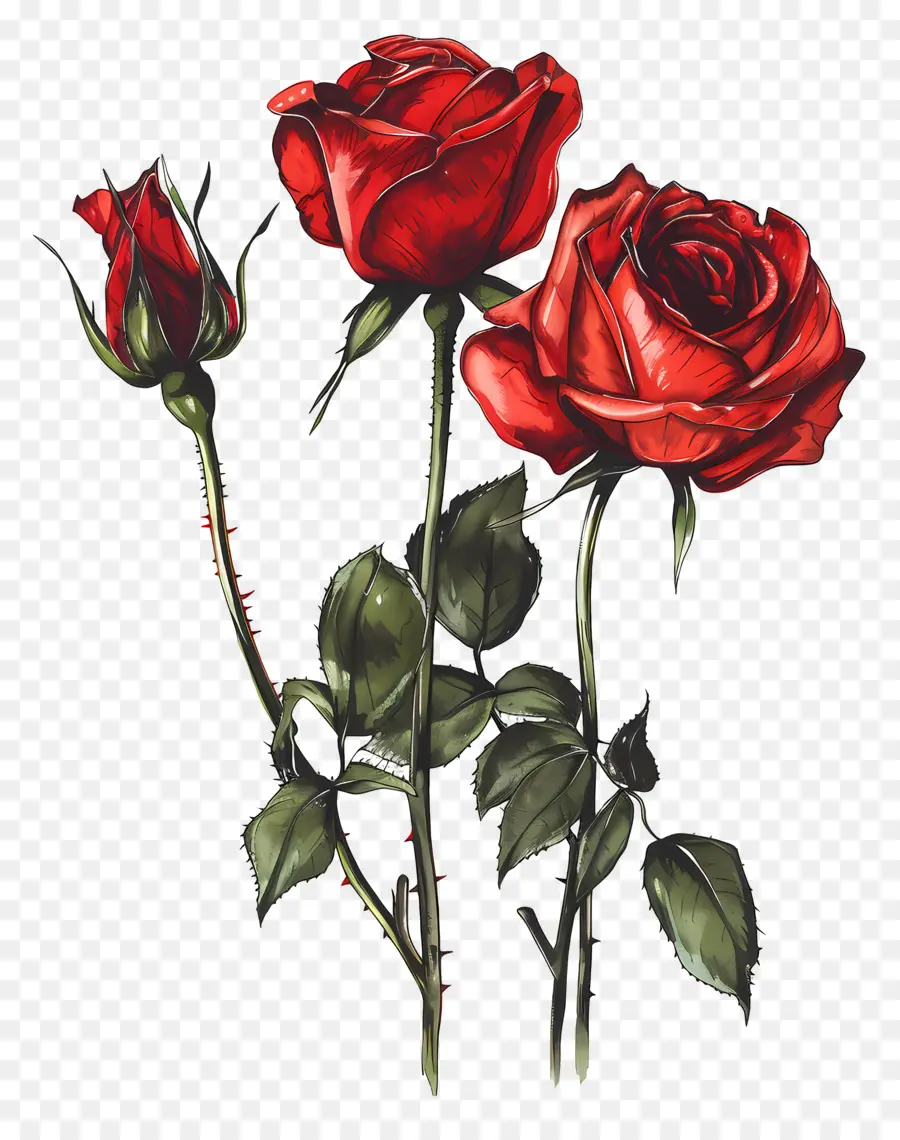 Rosas Vermelhas，Desenho A Lápis PNG