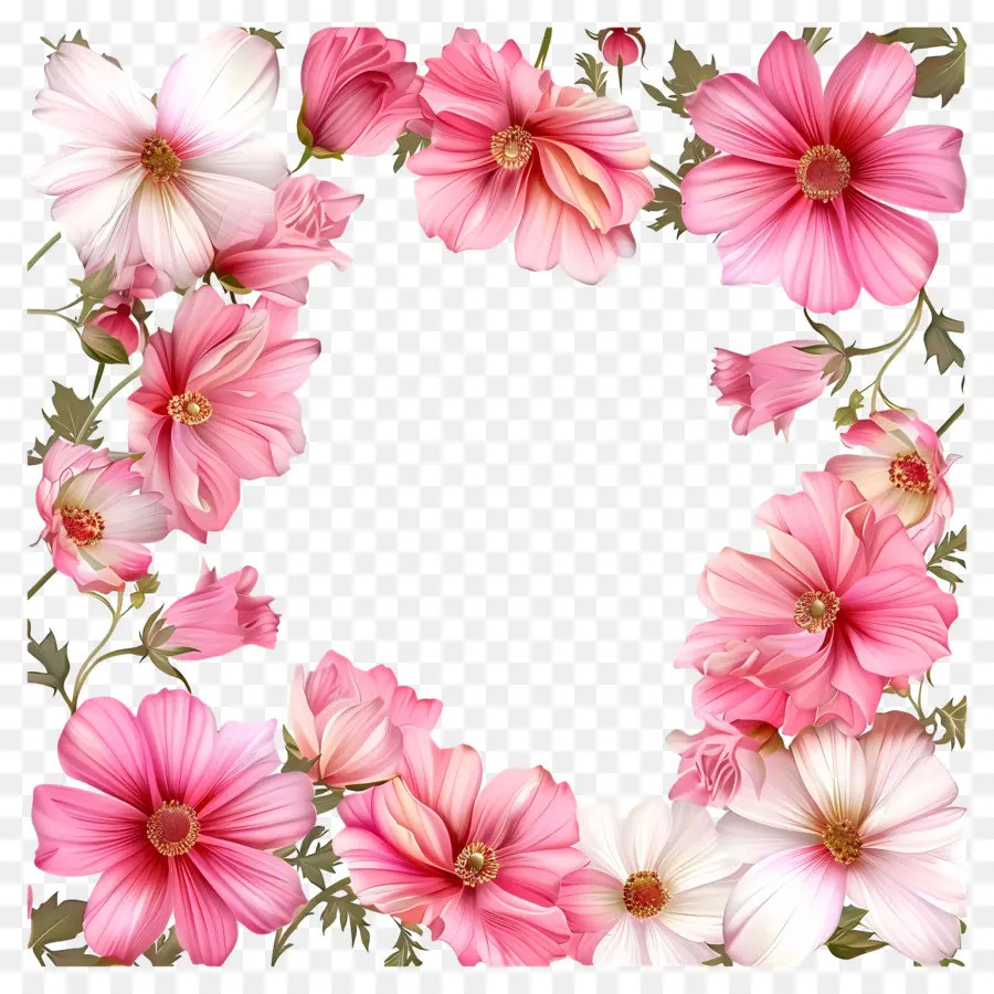 Flower Frame，Flores Cor De Rosa PNG