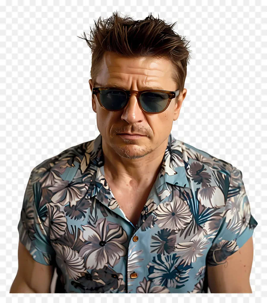 Jeremy Renner，Homem De Camisa Floral PNG