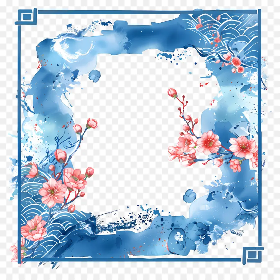 Quadro Azul Quadrado，Pintura Em Aquarela PNG