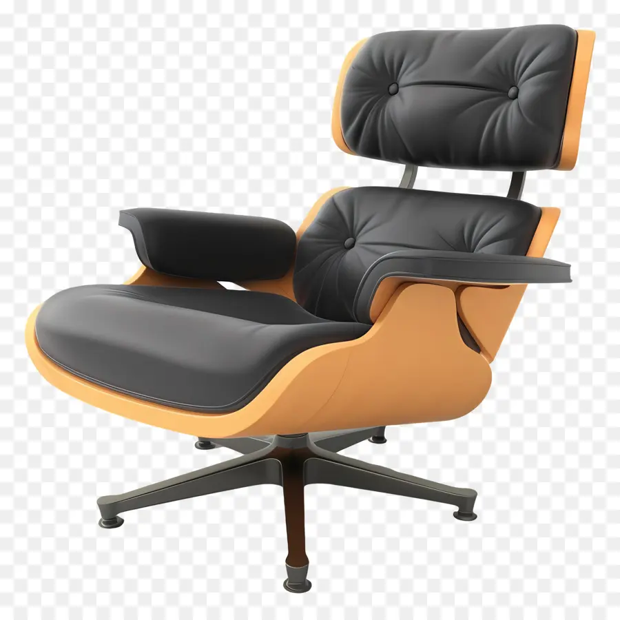 Eames Lounge Chair，Cadeira De Couro Preto PNG