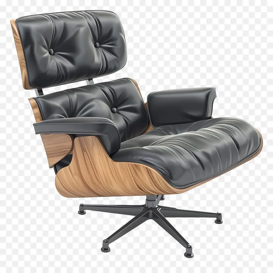 Eames Lounge Chair，Reclinner De Couro Preto PNG