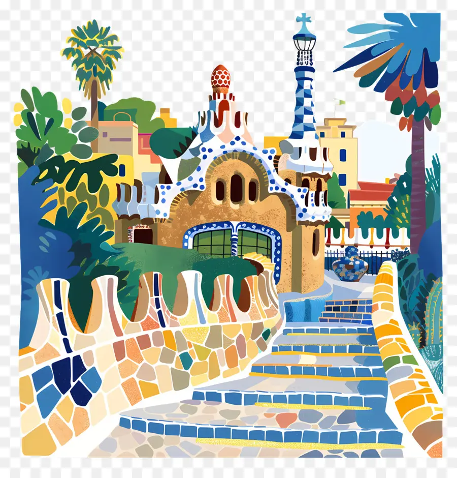 Parque Guell，Pintura Colorida PNG