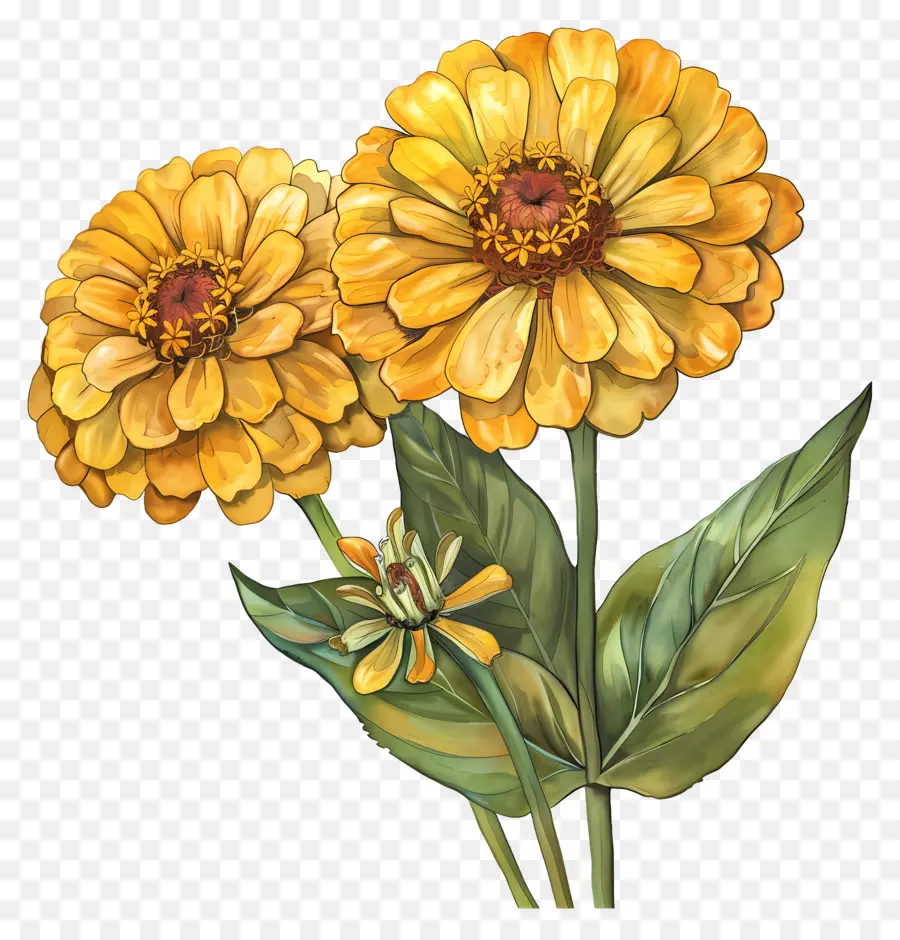 Zinnias Amarelas，Flores Amarelas PNG
