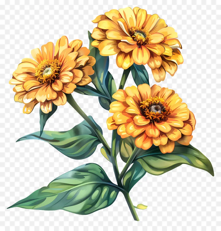 Zinnias Amarelas，Flores De Laranja PNG