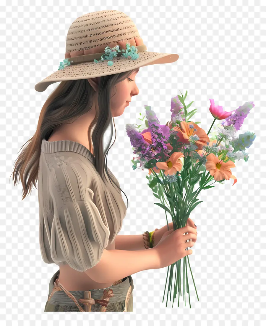 Mulher，Mulher Com Flores PNG